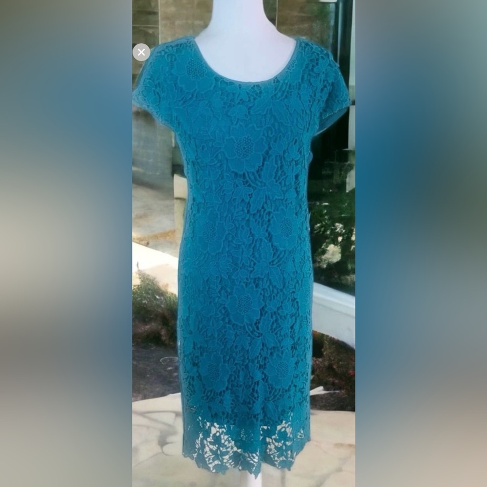 Luxology Teal Lace Overlay Dress